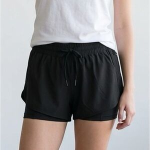 90 Degree By Reflex Black Two-Layer Athletic Shorts